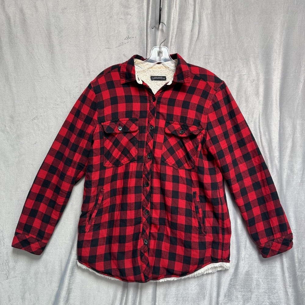 Zara Woman Jacket Womens Small Red Black Plaid Sherpa Lined Flannel Shacket